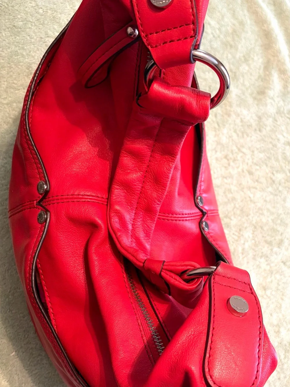 Tignanello Red Genuine Leather Hobo Shoulder Bag